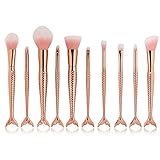 Cinidy Mermaid Beauty Makeup Brush Set - 10pcs Kabuki Foundation Blending Blush Concealer Eye Face Liquid Powder Cream Cosmetics Lip Brush Tools Brushes Kit (CC)