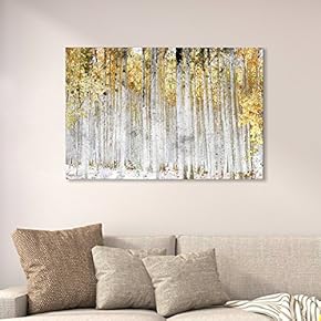 Abstract Trees with Yellow Leaves - Canvas Art Wall Art - 12"x18"