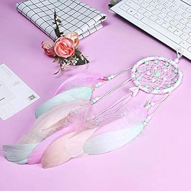 Amazon Comodo Viento ドリームキャッチャー 車 カー用品 ルームミラー アクセサリー 飾り 羽 ピンク 白 キャンディーポップ 丸 円 ジュエリー小物 ケア用品 通販