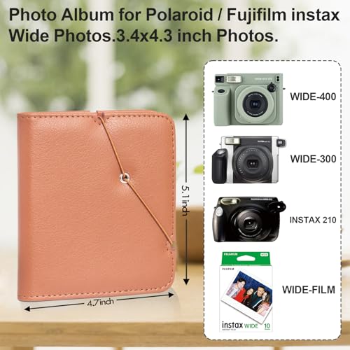 Rieibi Photo Album for Fujifilm Instax Wide210/Wide300/Wide400 Camera, Album for Polaroid 3.4x4.3 inch Wide Film, PU Leather Photo Frame for Instax Wide 400 Album
