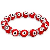 Colorful Turkish Glass Bead Good Luck Protection Evil Eye Stretch Bracelet Rondelle Crystal Spacer Stackable Protection More Colors for Women Teens - Red
