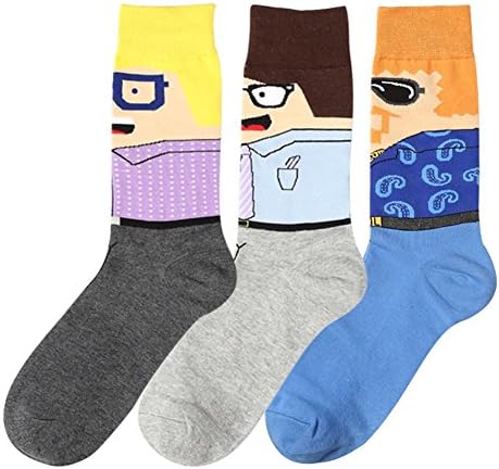 Mens Dress Socks, AZB Funny Colorful Assorted Argyle Thick Crew Socks for Men Pack-3 Pairs WZ003