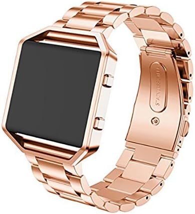 Fitbit Blaze Bands with Metal Frame,CHEEDAY Stainless Steel Link Bracelet Replacement Accessory Wrist Strap For Fitbit Blaze Smart Fitness Watch,Sport Edition (Rose Gold)
