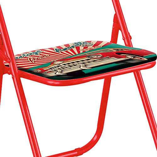 BAKAJI-Set-6-Pezzi-Sedie-Imbottite-Pieghevoli-Salvaspazio-Colore-Struttura-Grigio-Silver-Sedia-Metal-Rosso-retr