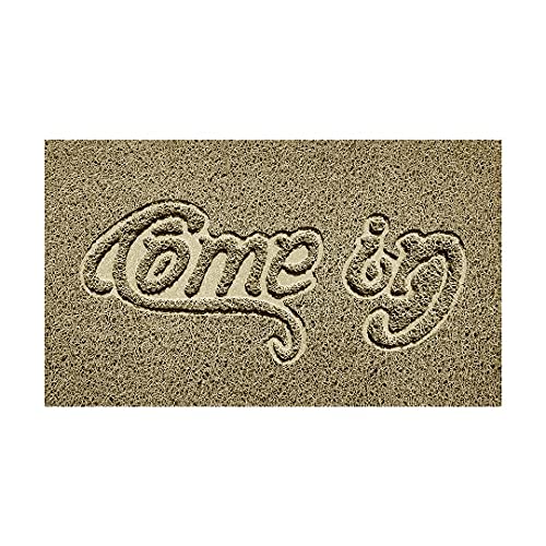 Nicoman Embossed Spaghetti Door Mat Dirt-Trapper Jet-Washable Doormat 70x43cm (Beige, COME-IN) - Use on Carpet ONLY