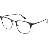HOKETOP Blue Light Glasses Men Computer Eye Protection Anti Eye Strain | Browline Metal Computer Glasses Women with Clear Lens and Anti Glare,Black Gold,Rectangular