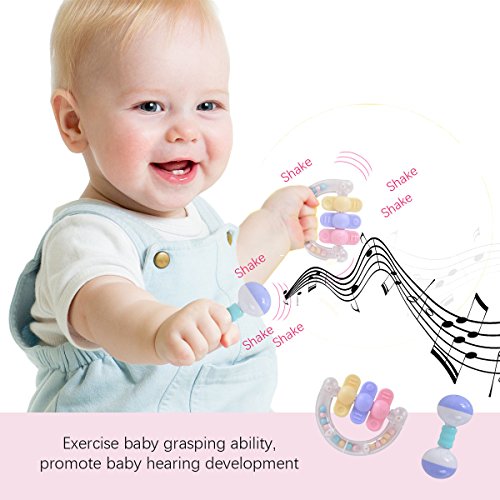 image for HAHA Baby 8pcs Rattles Teethers Set Grab and Spin Shaking Bell Rattle 
