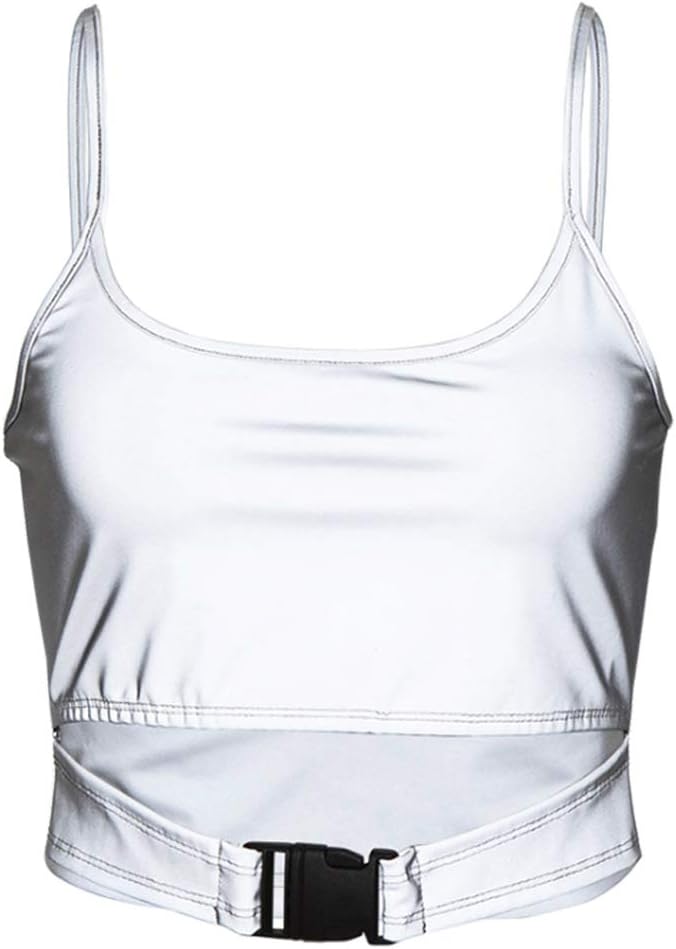 Rebecca Women's Reflective Crop Top Rave Dance Club Tank Vest for Teen Girls