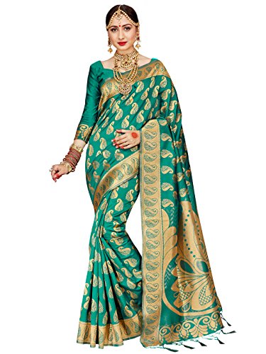 ELINA FASHION Sarees For Women Banarasi Art Silk Woven Saree l Indian Wedding Traditional Wear Sari (Teal)
