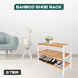 1ABOVE Bamboo Shoe Rack 3 Tier White Natural Plant Rack for Small Spaces view 5
