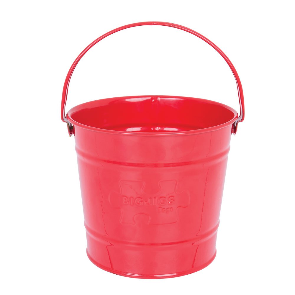 Bigjigs Toys Red Steel Kids Bucket | Metal Tools for Garden & Beach Play | Great Accessories for Gardening Set or Crabbing | Children's Outdoor Educational Toy | Gifts for Toddlers from Age 3+
