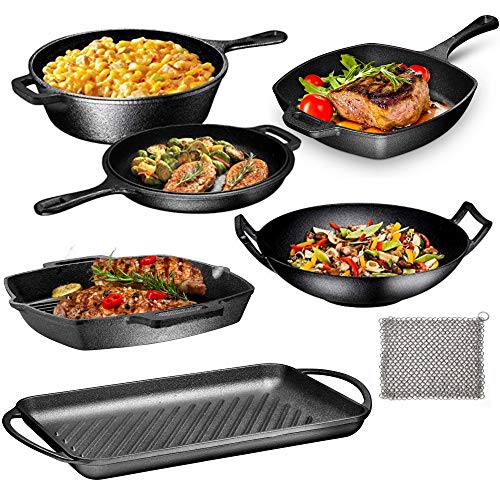Pre Seasoned Cast Iron 7 Piece Bundle Gift Set, Multi Cooker
