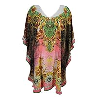 Mogul Women's Kaftan Loose Short Beach Dress Swimsuit Cover Up Caftan (Pink-1)