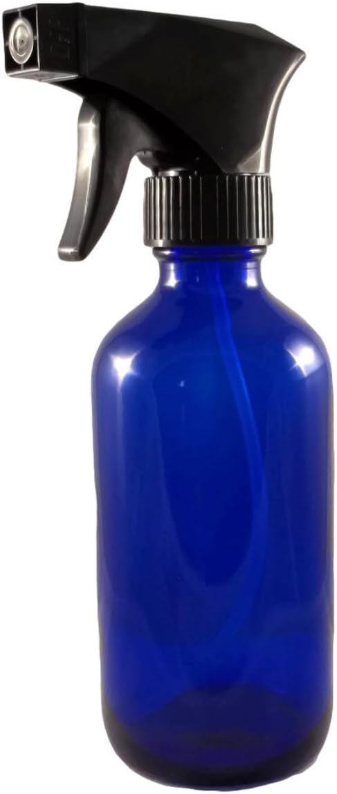 Loving Essential Oils 8 oz Blue Glass Spray Bottle with Trigger Sprayer. Great for Essential Oil, Aromatherapy, Natural Cleaning Products, Homemade DIY Recipes Free Pipettes & Stainless Steel Funnel