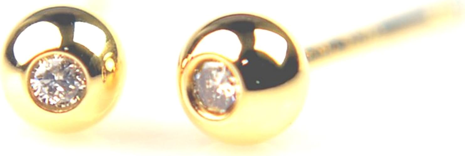 Amazon K18イエローゴールド丸玉ダイヤピアス 3mm 0 02ct 1ペア 両耳販売 ボールピアス イエローゴールド ダイヤ 18金 K18 ニッケルフリー Yokomountain ピアス 通販