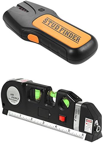 3 in 1 Multiscanner Stud Finder and Multipurpose Laser Level Bundle | 8 Foot Tape Measure | Stud Finder | Laser Level | Picture Hanging | Handyman DIY | Construction | Tiling