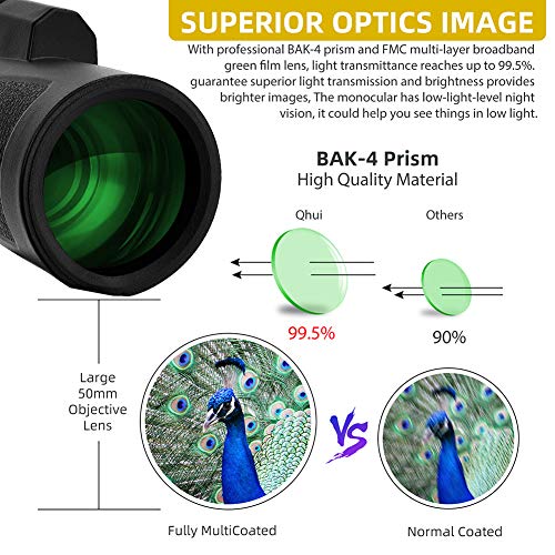 Monocular Telescope for Adults,12X50 High Power HD Monocular with Smartphone Holder Tripod, Zoom BAK4 Prism FMC Waterproof Monoscope for Bird Watching Hunting Camping Travelling Wildlife Scenery Match