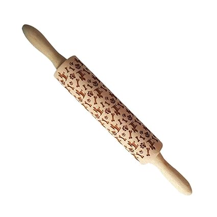 BETTERLE Weihnachten Präge Nudelhölzer, massivem Holz graviert Laser geprägte Nudelholz mit Weihnachtsbaum/Schnee / Hund Must