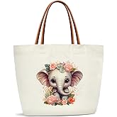 Elephants Gifts Canvas Tote Bag For Women, Cute Tote Bags Reusable Grocery Shoulder Bag for Shopping Work Travel, Motivational Gifts for Halloween Christmas Beach Bags for Elephants Lovers Friends -45