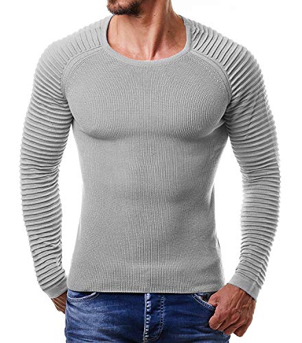 COOFANDY Men s Slim Fit Cable Knit Long Sleeve Crew-Neck Pullover Sweater,Grey,Large