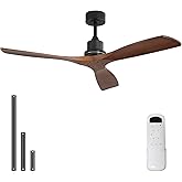 Sofucor 52 Inch Ceiling Fans No Light-Outdoor Ceiling Fan with Remote Control, 3 Blade Reversible DC Motor, Modern Wood Ceiling Fan Without Light for Bedroom Indoor Patios Farmhouse, Walnut