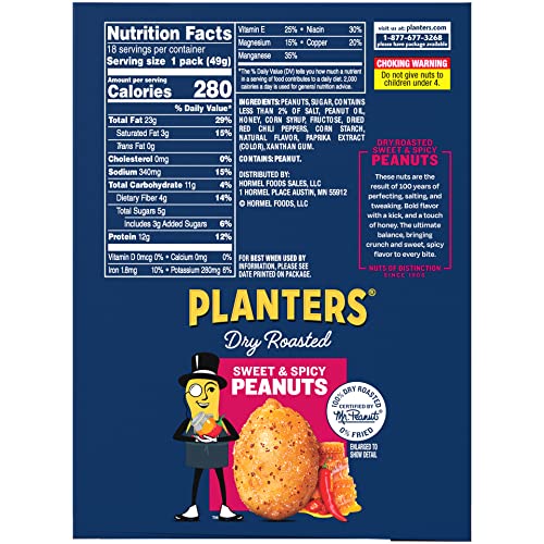 Planters Sweet and Spicy Dry Roasted Peanuts, 1.75 oz. (18Pack) Pricepulse