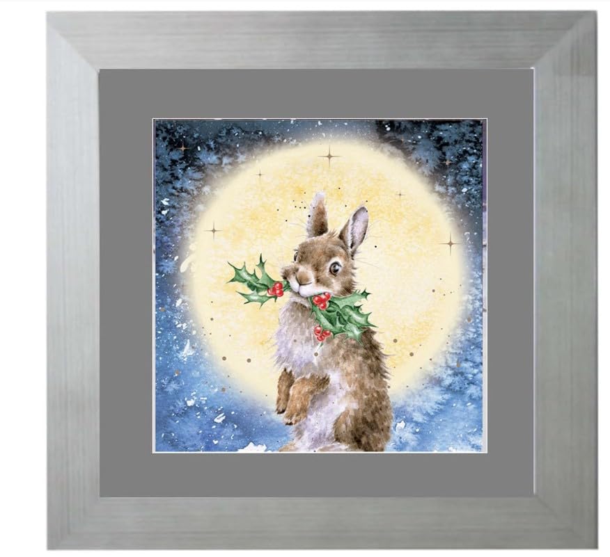 Wrendale Designs "By The Light of the Moon Christmas Rabbit Picture In Silver Mount and Frame