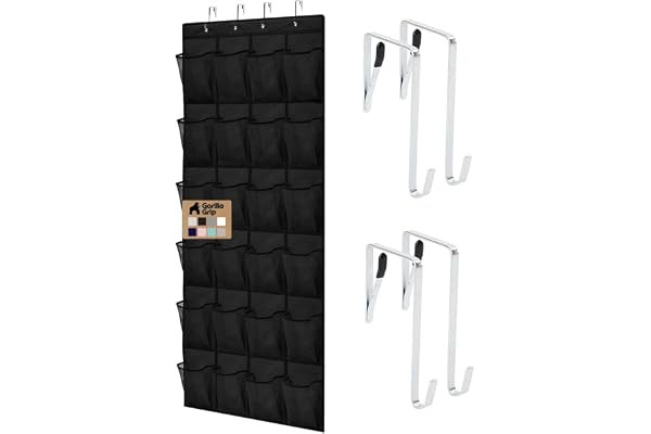 GORILLA GRIP Breathable Mesh Large 24 Pocket Shoe Organizer, Holds Up to 40 Pounds, Sturdy Hooks, Space Saving, Over Door, St