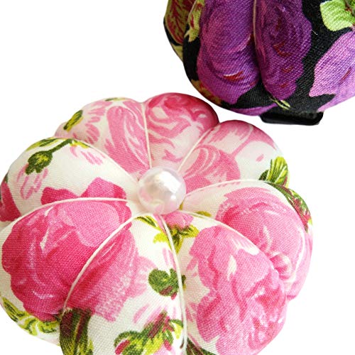 CUSHYSTORE 2X Pink Purple Wrist Flower Floral Garden Pin Needle Cushion Pincushion Wearable Pumpkin Sewing Holder Safety with Adjustable Elastic Band for Girl Women Gift