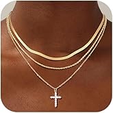 KSF Gold Layered Cross Necklace for Women - 14K Gold Plated Layered Cross Cubic Zirconia Pendant Necklace for Women Trendy Stack Jewelry Gift