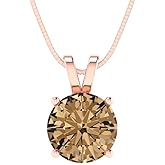 Clara Pucci 1.5 cttw Champagne Simulated Diamond Rose Gold-Plated Silver Necklace and Pendant for Women (16" Box Chain,Round Cut,7.5mm)