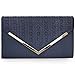 BMC Womens Navy Blue PU Leather Alligator Skin Pattern Perforated Glitter Metal Accent Envelope Flap Clutch Handbag