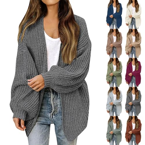 Autumn Sweaters Women, Chunky Knit Open Front Oversized Loose Fit Knitwear, Long Sleeve V Neck Outwear, Solid Colour Warm Autumn Winter Cardigan for Women Daily Wear