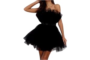 LCZIWO Women's Mini Princess Dress Off Shoulder Bow Waist Ruffled Fluffy Mesh A-line Party Short Dresses