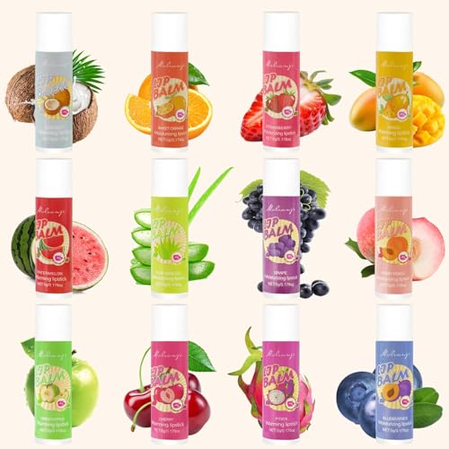 LBOYLOVE® 12 Pcs Lip Balm Set - 12 Flavors Moisturiser Natural Organic Change Color Lip Balm Multipack Care Stick - Vegan lip balm for Kids Mens Girls Womens, Vegan Lips Care
