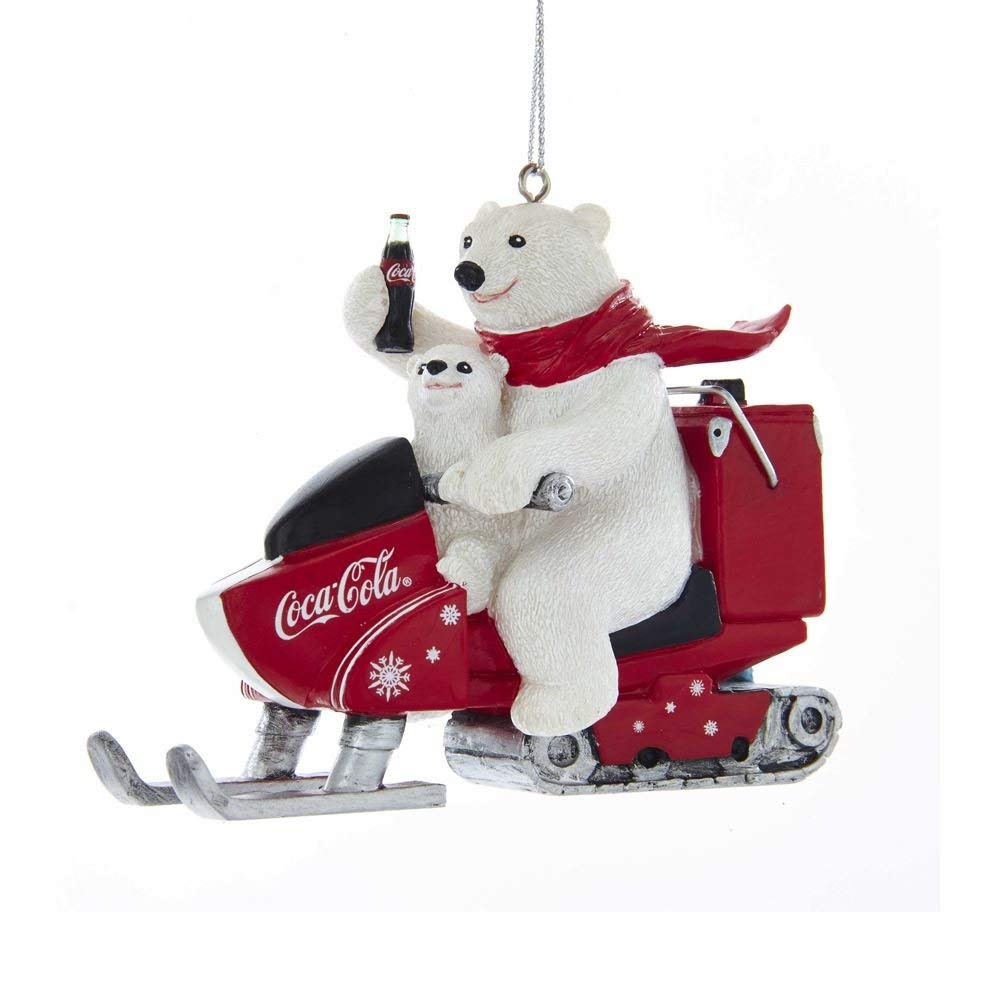 Kurt Adler Coca-Cola Polar Bear With Cub Riding Snow Mobile Ornament