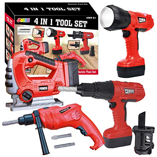 JOYIN 4in1 Realistic Construction Tool Toy Electric Tool Playset