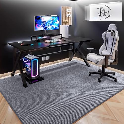 AYO ゲーミングチェアマット ライトグレー 140×90cm 厚さ4 mm チェアマット カーペットタイプ 滑り止め加工 床傷防止マットパッド フローリングマット セルフ粘着 騒音対策 床暖房対応