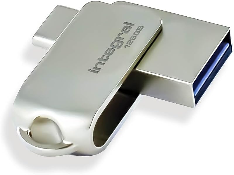 Integral 128GB 360-Dual USB 3.2 Gen 1 Flash Drive USB-C USB-A Metal Casing