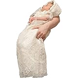 Girls Christening Gown With Bonnet - Lace Tulle Baptism Dress For Baby Girls | Ivory Color