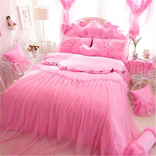 Auvoau Home Textile Elegant Design Pastoral Style Floral Lace Princess Bedding Set Girly Ruffle Duvet Cover Fashion Exquisite Butterfly jewelry Bed Skirt Twin Full Queen King Size 7Pcs (Twin, 1)
