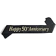 Joyiou Happy 50th Anniversary Sash, Perfect for 50th Wedding Anniversary Celebration Party Supplies Gift Decors, Soft Black Sash with Gold Foil Letters, Wedding Anniversary Favors for Husband Wife