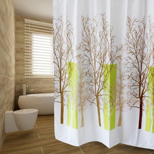 Noemie Hogar 71" X 79" Polyester Fabric Tree Shower Curtain With Set of 12 Roller Shower Curtain Rings,Mocha