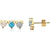 18K Gold Plated Solid S925 Sterling Silver Stud Earrings with Opal and Diamond Birthstone Jewelry Gifts for women