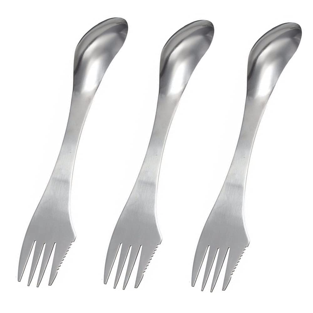 Juliyeh 3 Pack 3 in 1 Spork Camping Cutlery,Outdoor Multifunctional Fork,Spoon,Knife Combo,Lightweight Metal for Picnic,Backpacking,Hiking.