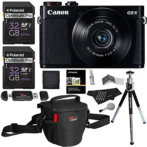 Canon PowerShot G9 X Digital Camera 20.2 MP Sensor & Wi-Fi (Black) + 32GB 2 Pack + Ritz Gear Case + Card Reader + Polaroid 8