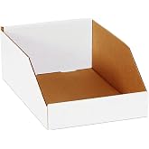 BOX USA Storage Bins 8x12x4.5 White, 50-Pk for Storage &amp; Organization | Storage Bins 8"L x 12"W x 4.5"H Corrugated Cardboard for Warehouse, Garage &amp; Home Organization, White, 50-Pack