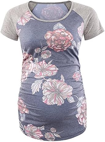 Hongxin Women'S Baseball Floral Print Raglan Sleeve Side Ruched Maternity T Shirts Top Pregnancy Shirt Summer Pregnant Tees Creative Gift Clearance (M)