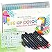 Watercolor Brush Pens–20 Vibrant Colors with Real Brush Tips. 1 Water Blending Brush. Durable Markers for Lettering, Bullet Journal, Drawing, Painting, Coloring - Bonus Stencil Pack