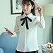 ETOSELL Womens Button Down Shirt Long Sleeve White Cotton Peter Pan Blouses White Collared Dress Shirt with Bow Tie